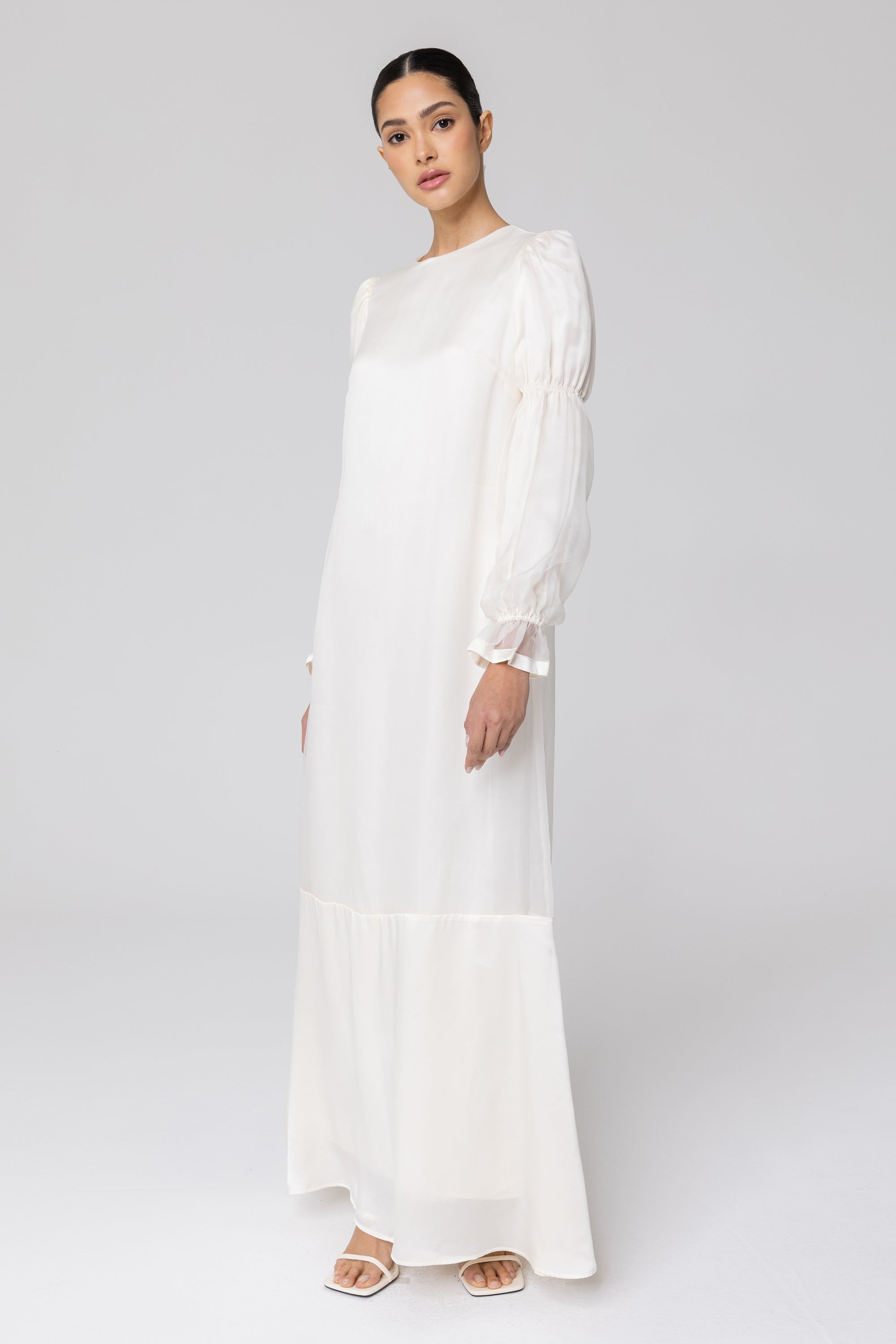 Silk Organza Satin Trim Maxi Dress - Off White Veiled Collection 