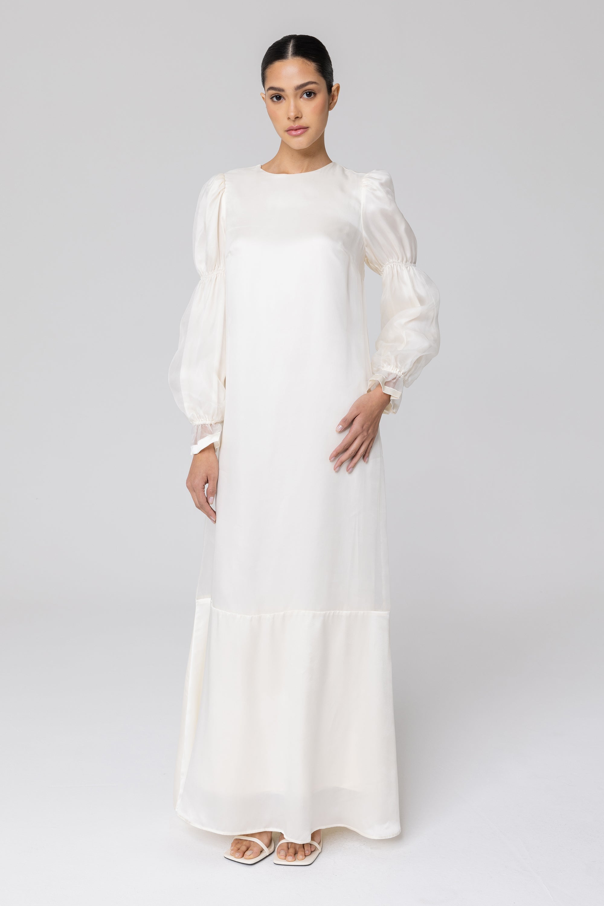 Silk Organza Satin Trim Maxi Dress - Off White Veiled Collection 