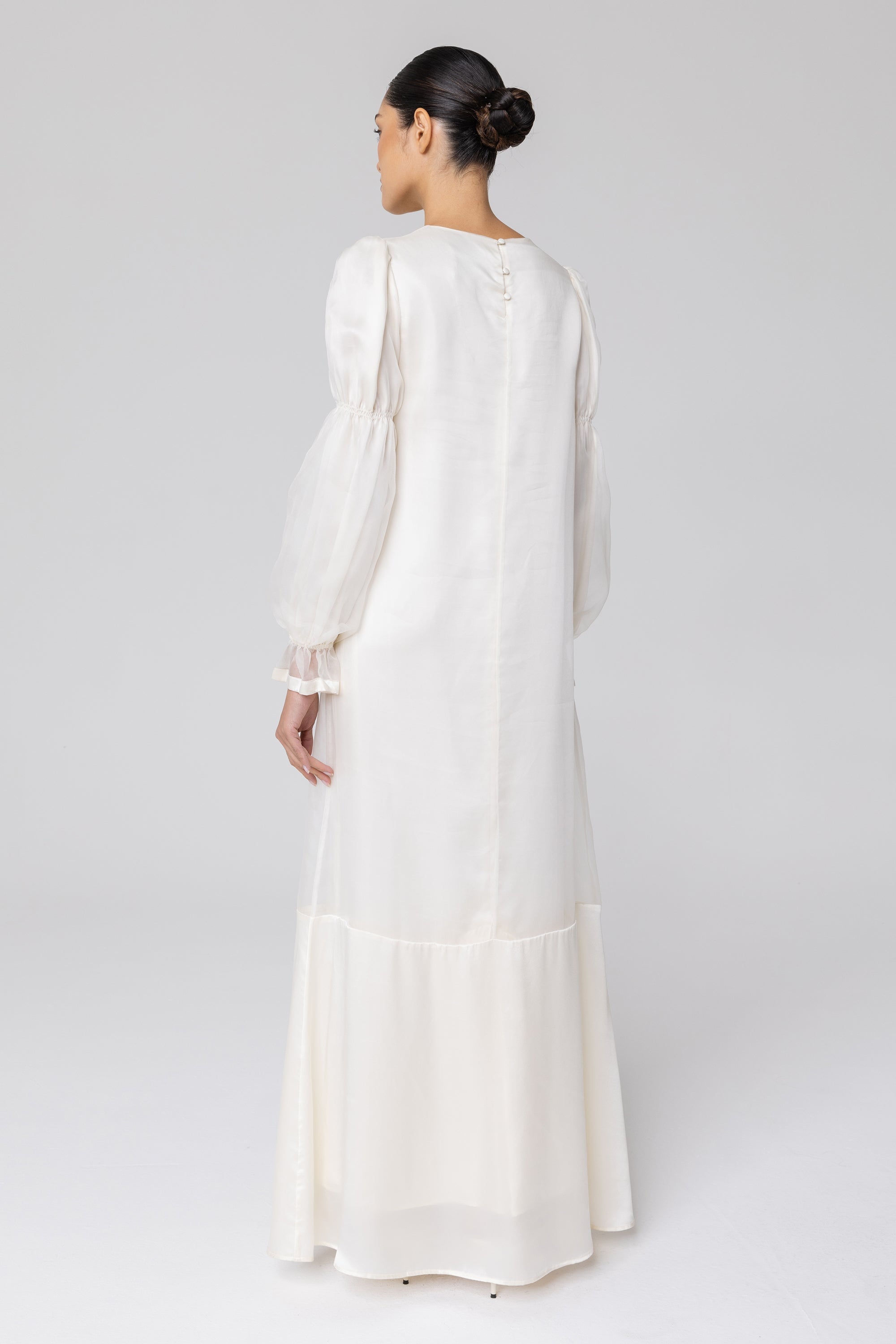 Silk Organza Satin Trim Maxi Dress - Off White Veiled Collection 