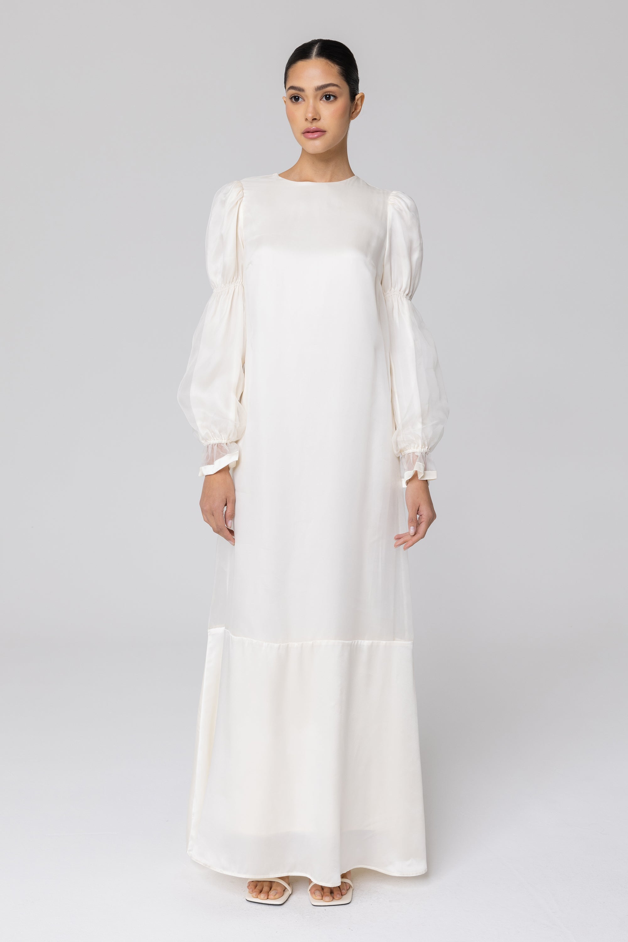 Silk Organza Satin Trim Maxi Dress - Off White Veiled Collection 