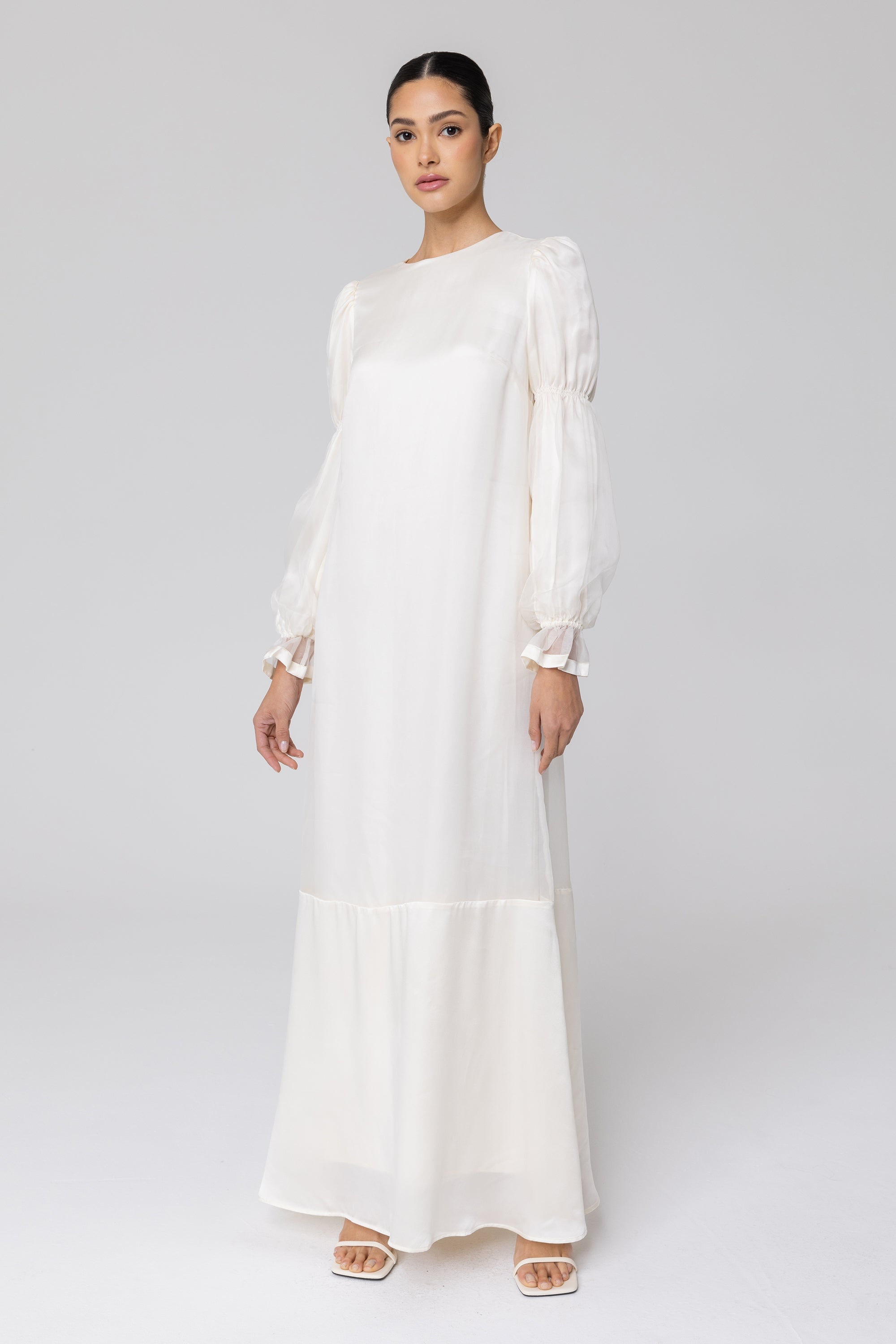 Silk Organza Satin Trim Maxi Dress - Off White Veiled Collection 