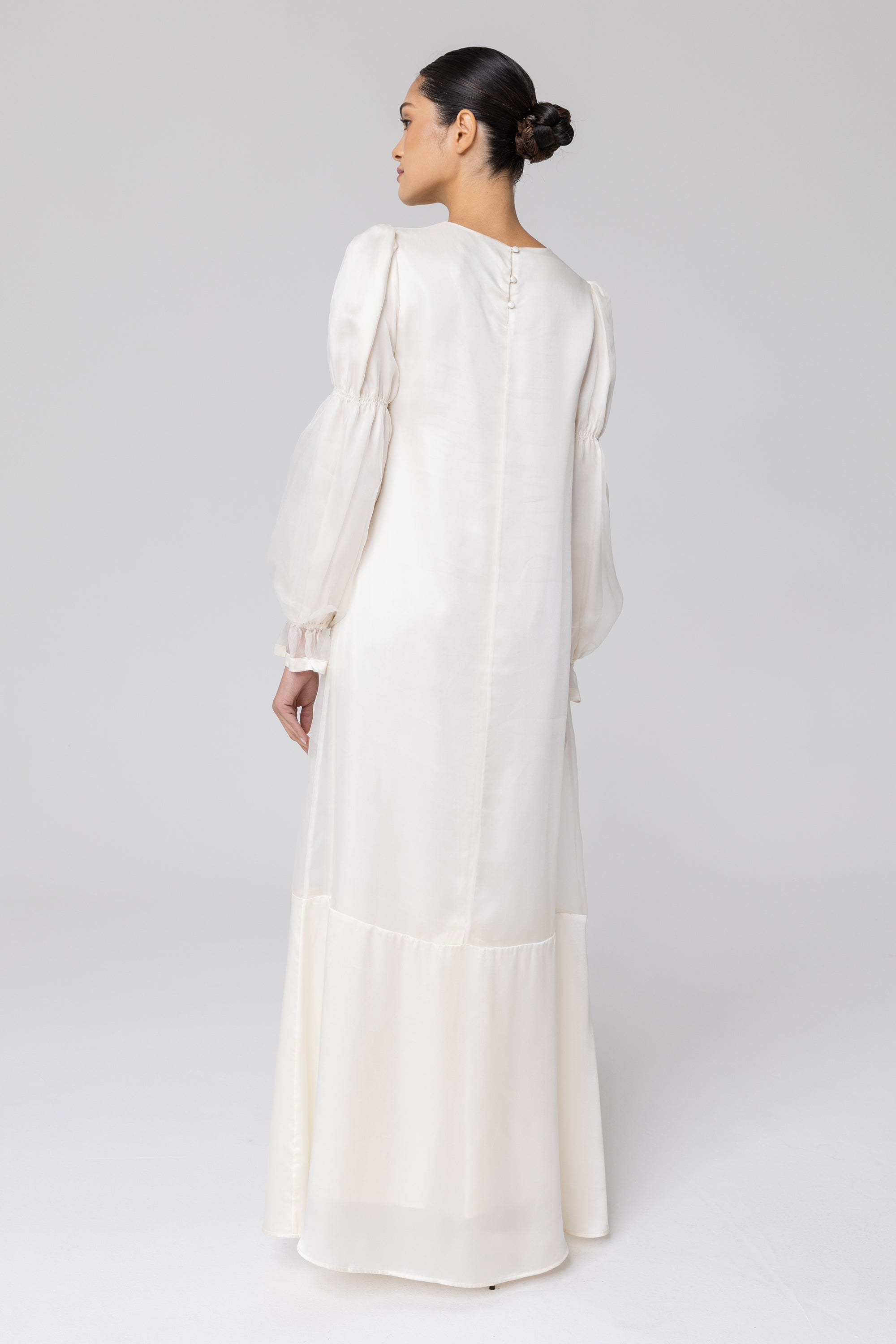 Silk Organza Satin Trim Maxi Dress - Off White Veiled Collection 