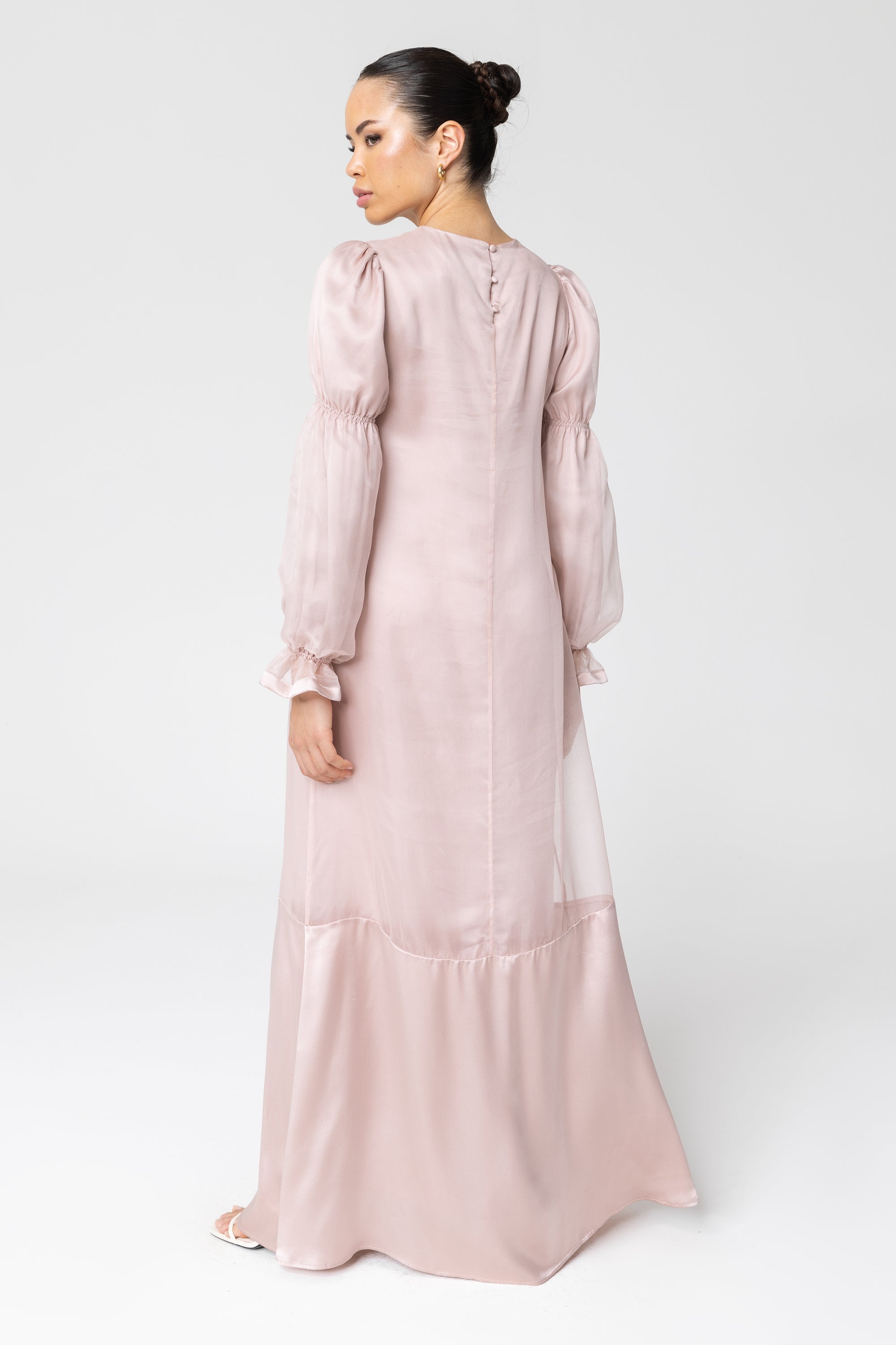 Silk Organza Satin Trim Maxi Dress - Sepia Rose Veiled Collection 