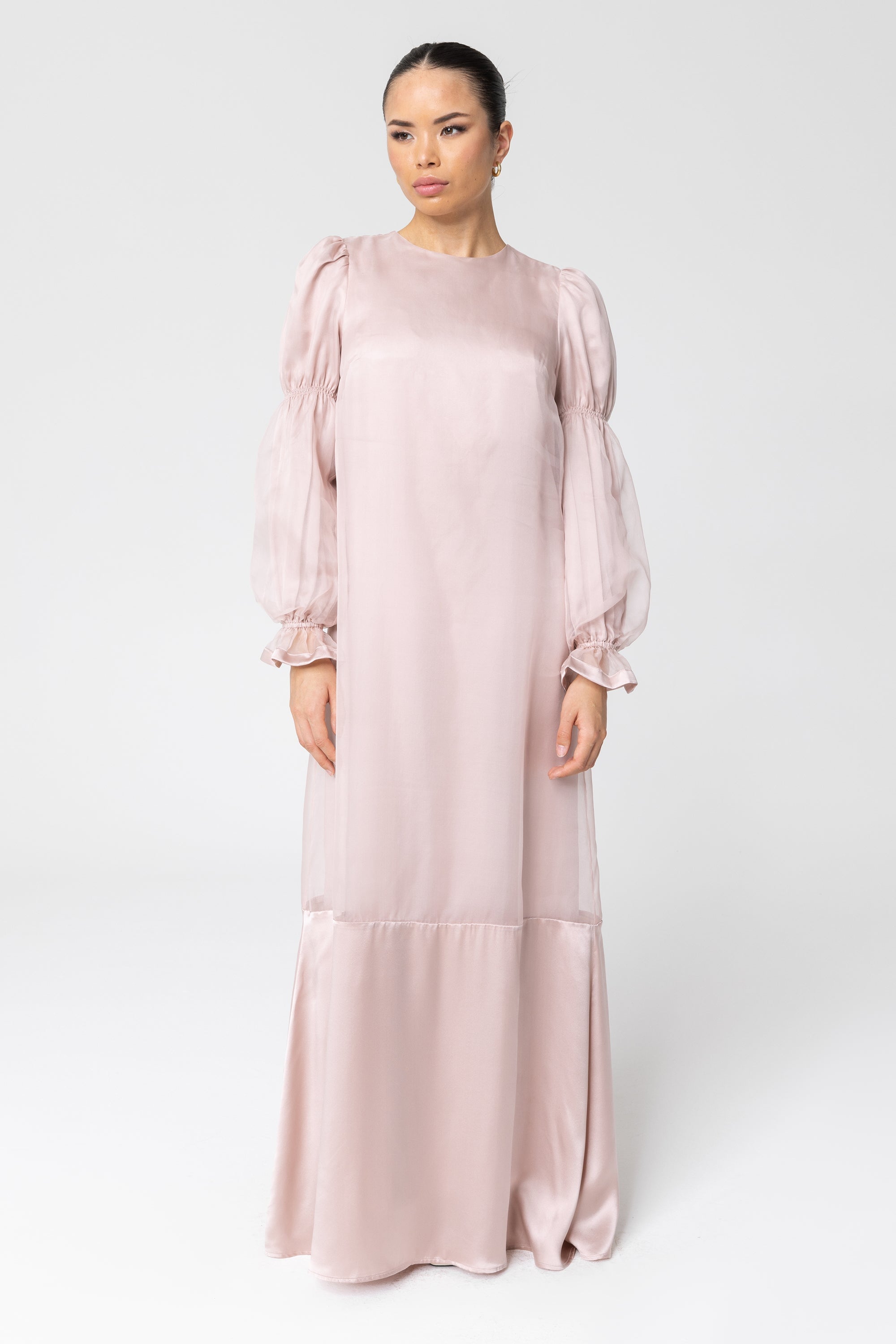 Silk Organza Satin Trim Maxi Dress - Sepia Rose Veiled Collection 