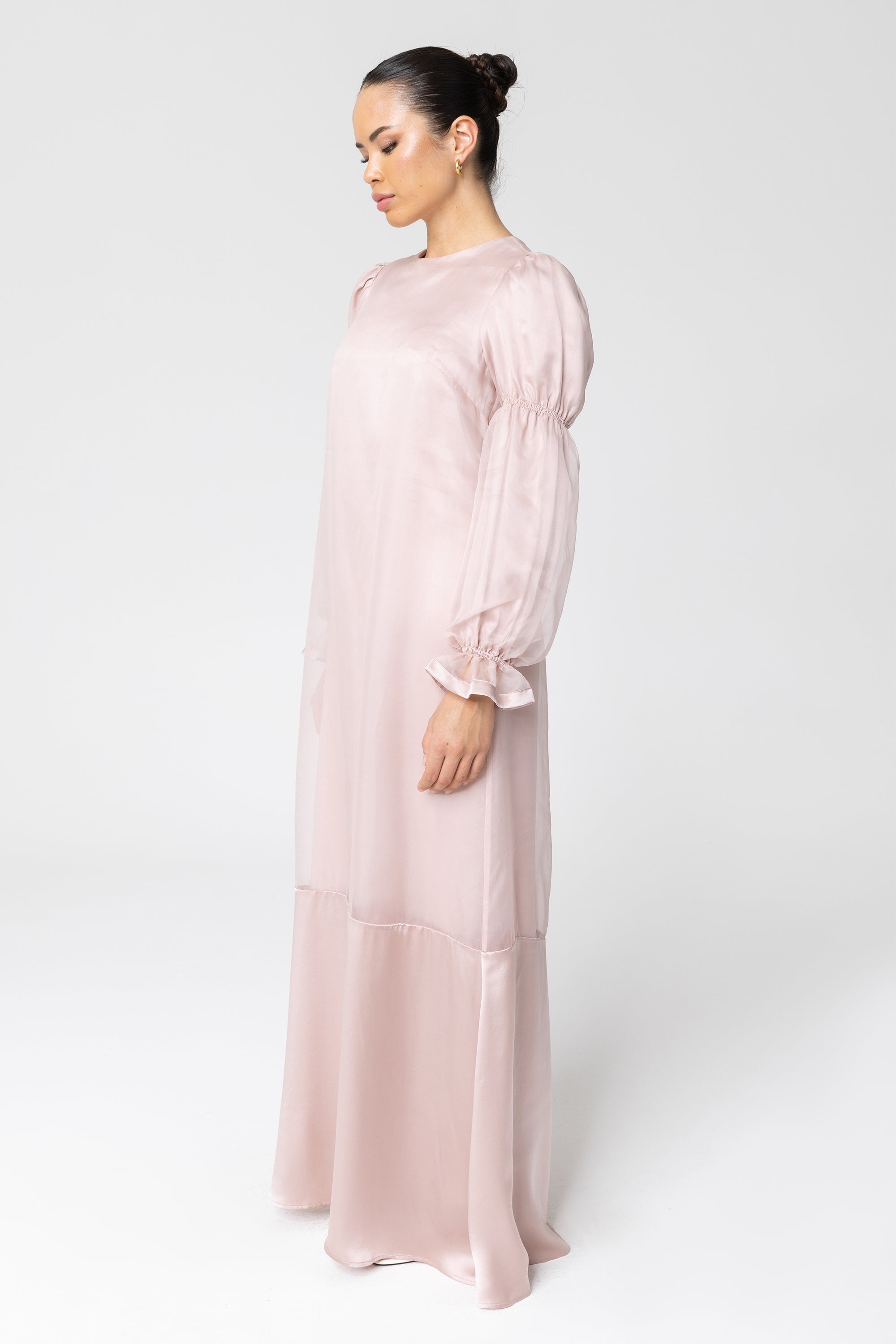 Silk Organza Satin Trim Maxi Dress - Sepia Rose Veiled Collection 