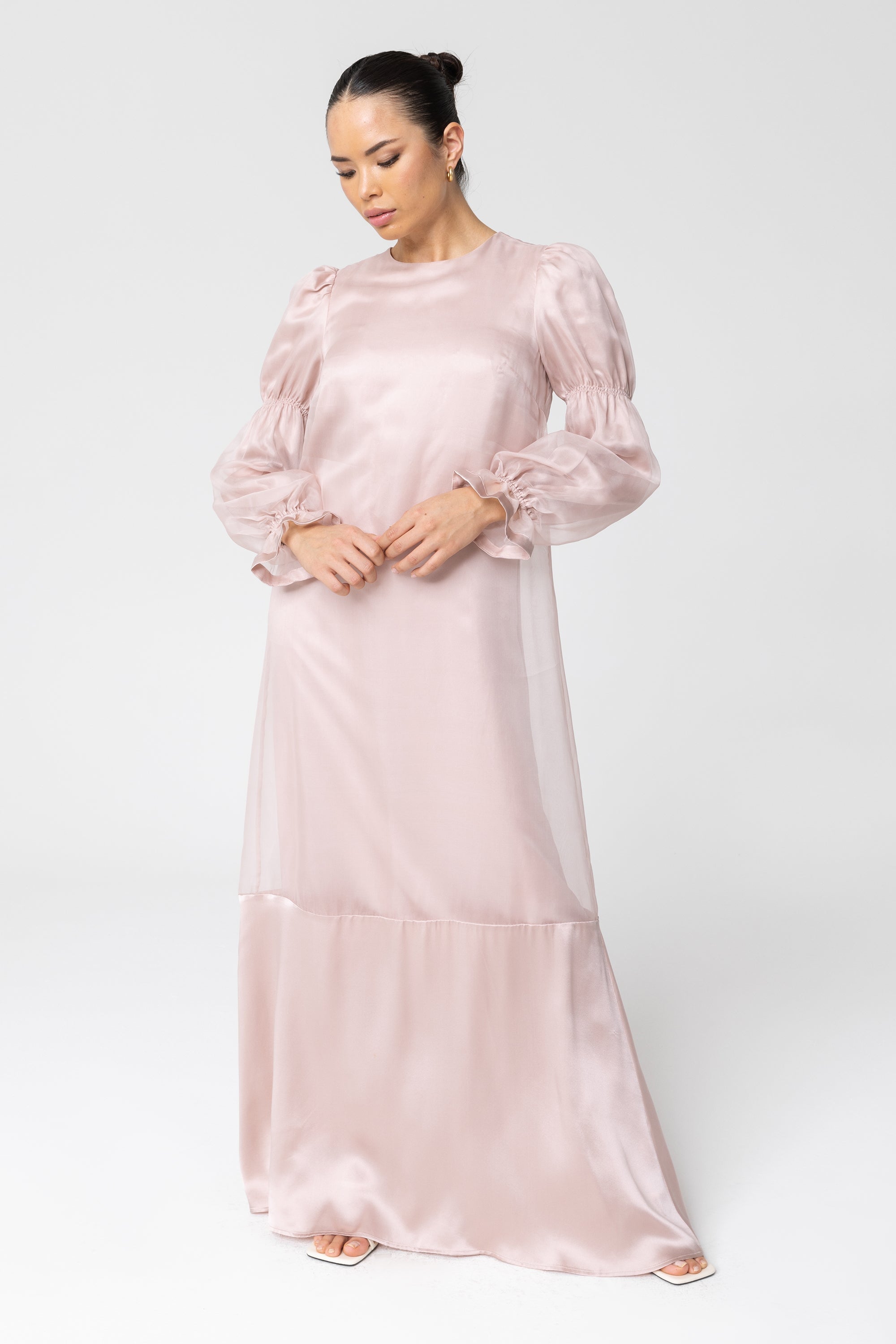 Silk Organza Satin Trim Maxi Dress - Sepia Rose Veiled Collection 