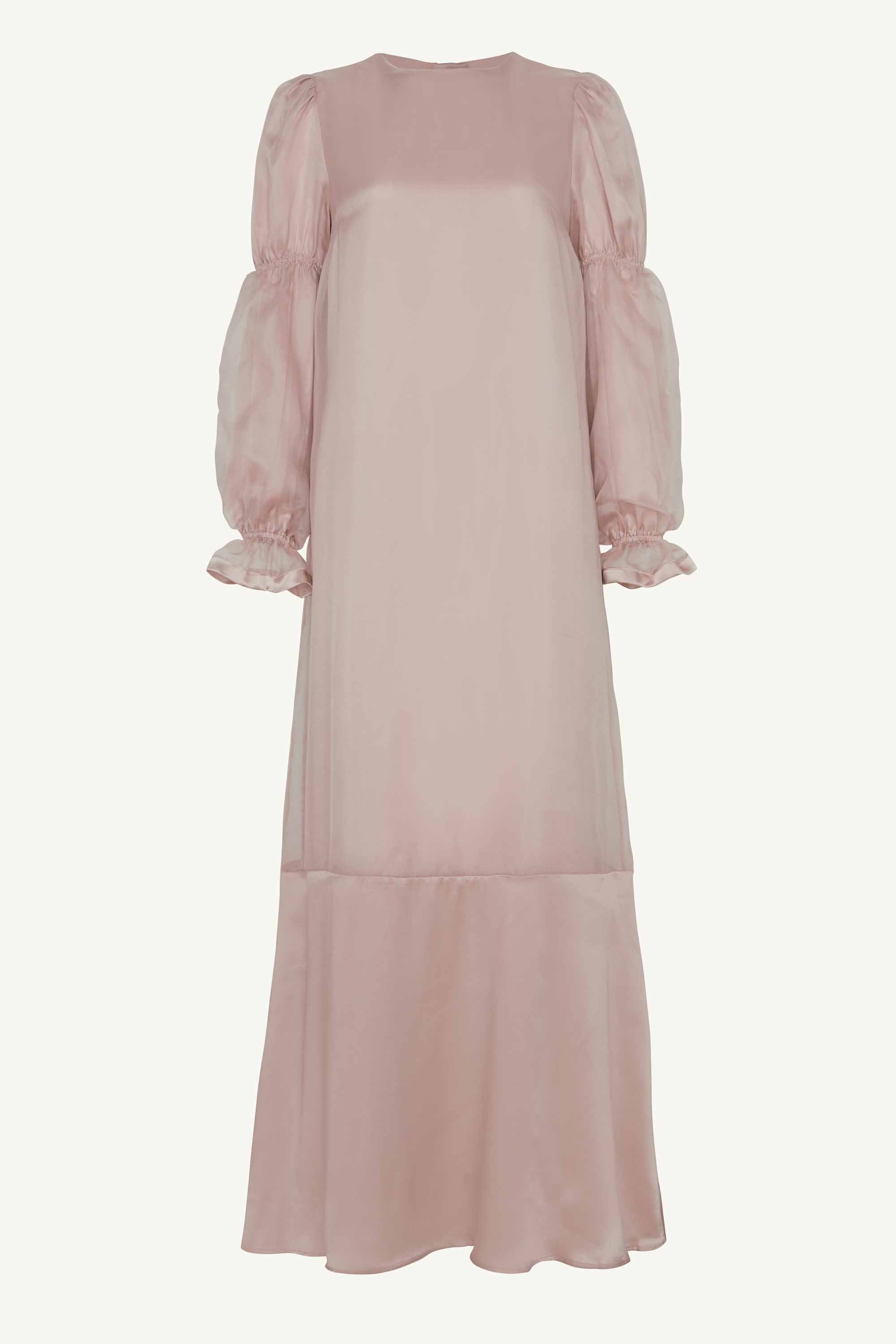 Silk Organza Satin Trim Maxi Dress - Sepia Rose Clothing Veiled 