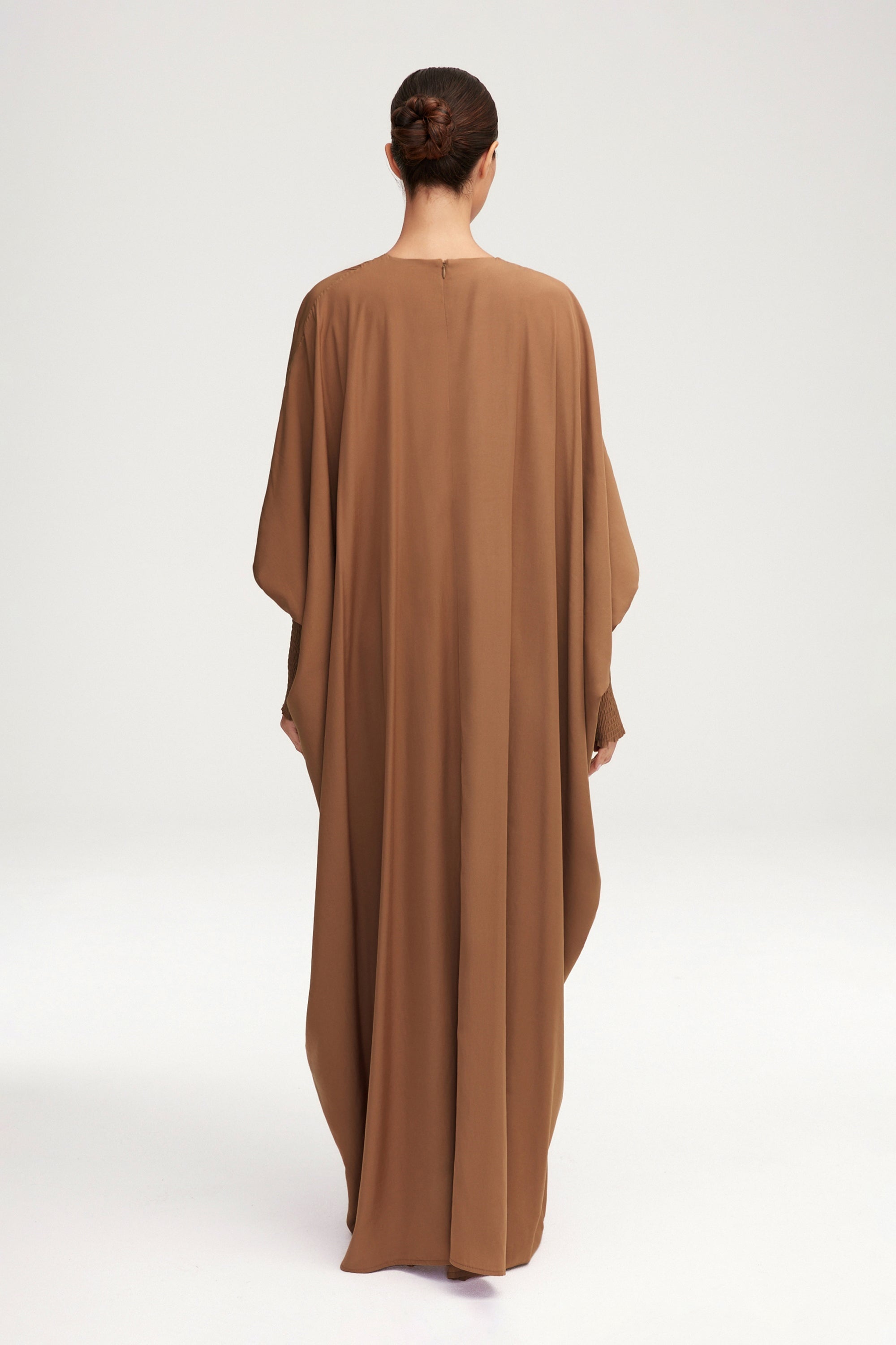 Suha Smocked Sleeve Kaftan - Dark Chai Clothing Veiled 