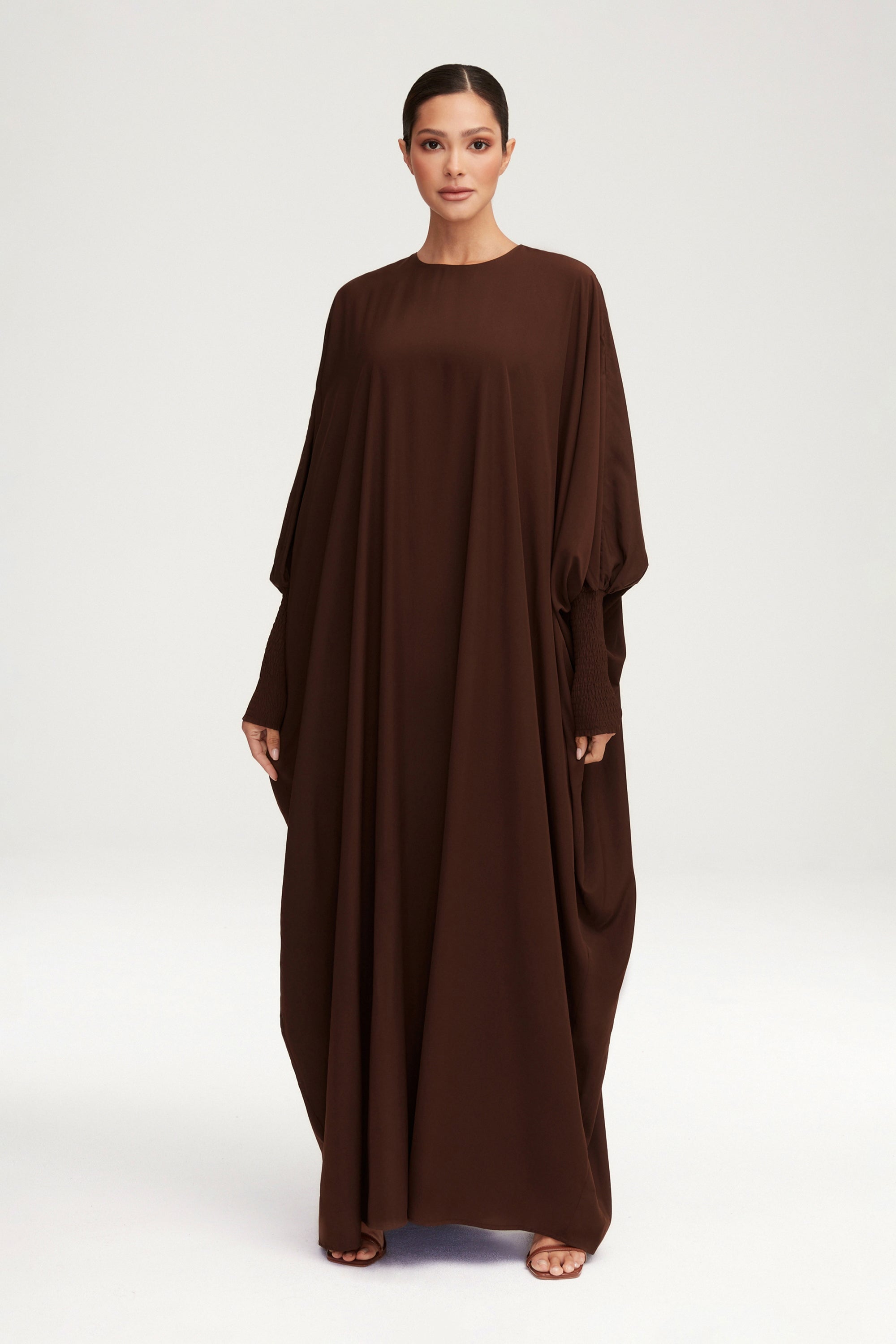 Suha Smocked Sleeve Kaftan - Espresso Clothing Veiled 