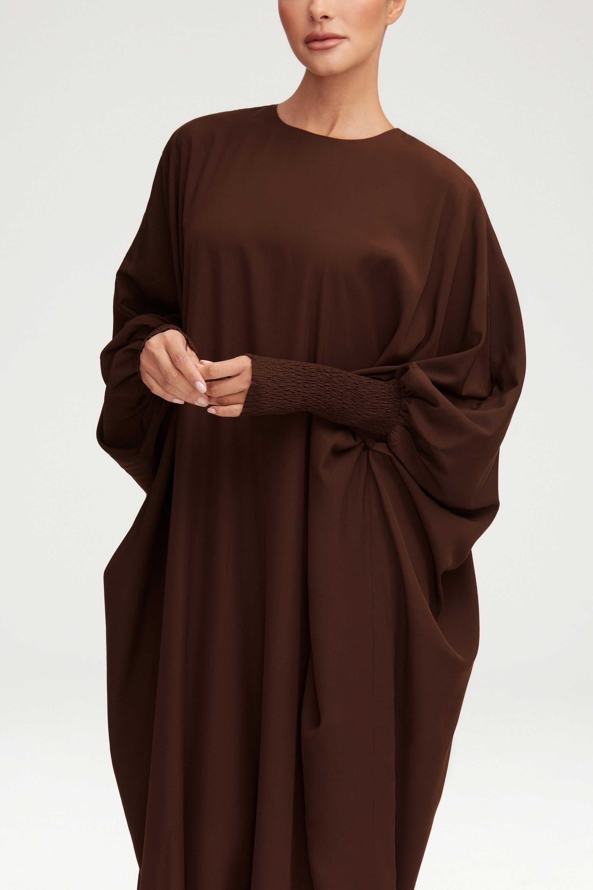 Suha Smocked Sleeve Kaftan - Espresso Clothing Veiled 