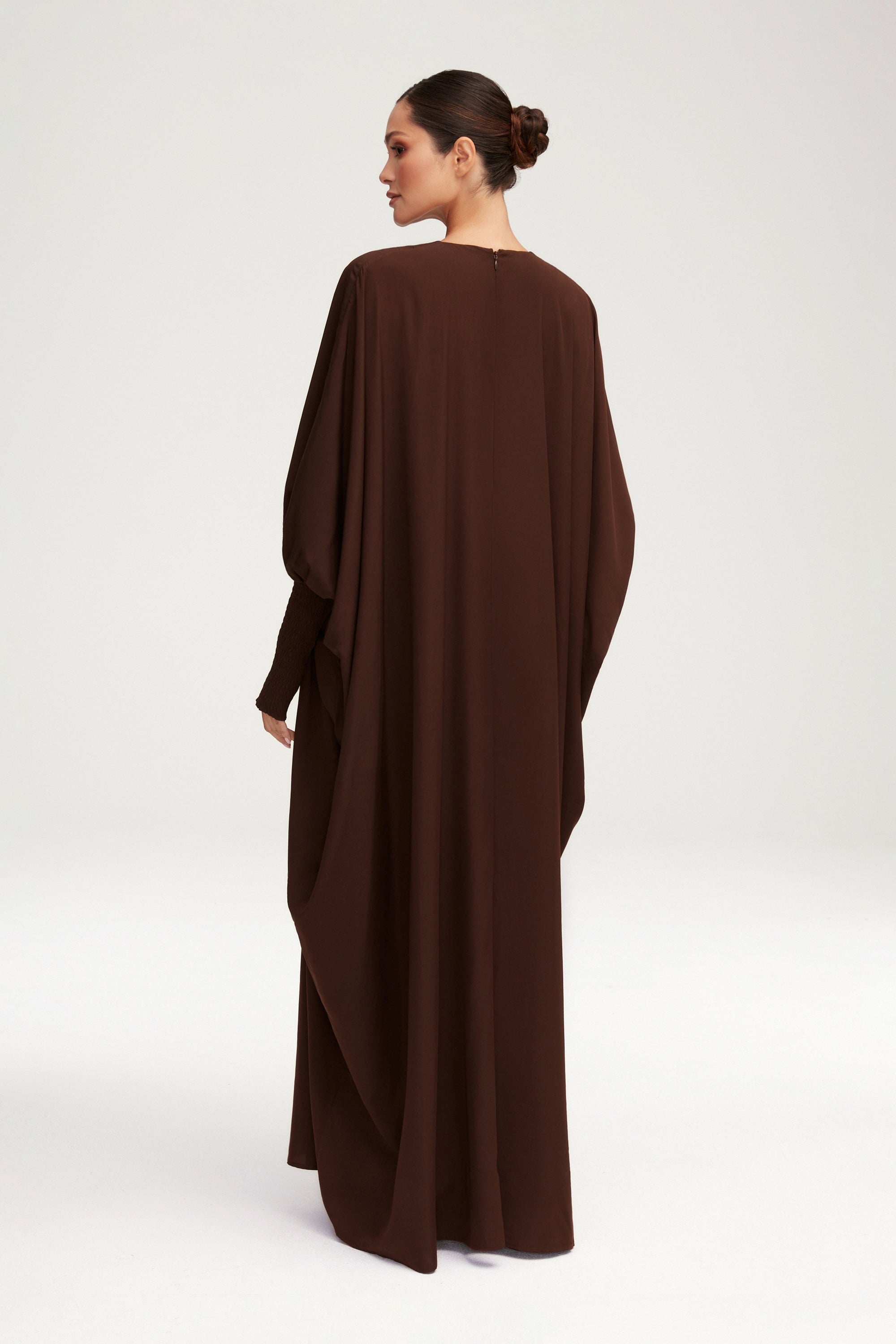 Suha Smocked Sleeve Kaftan - Espresso Clothing Veiled 