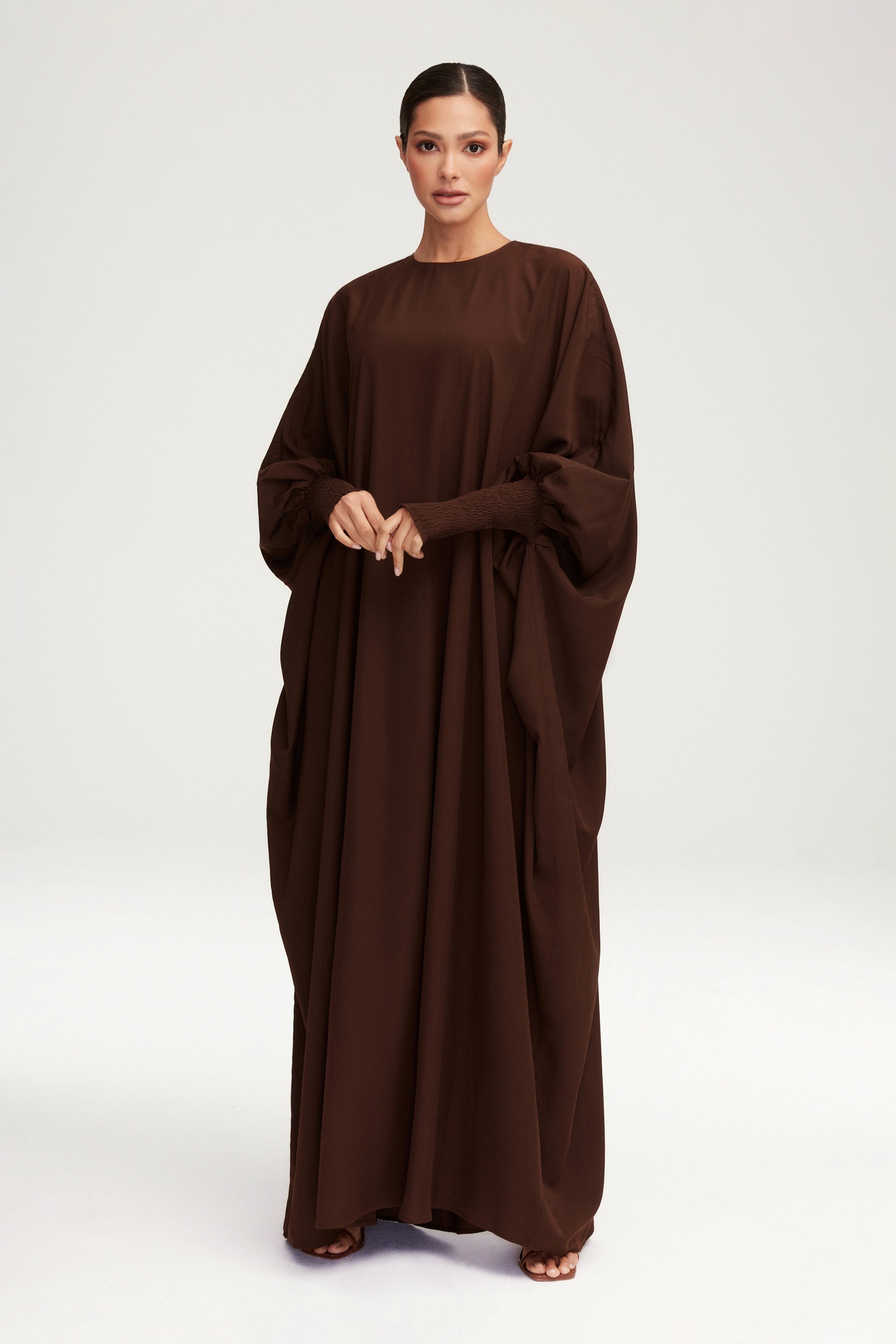 Suha Smocked Sleeve Kaftan - Espresso Clothing Veiled 