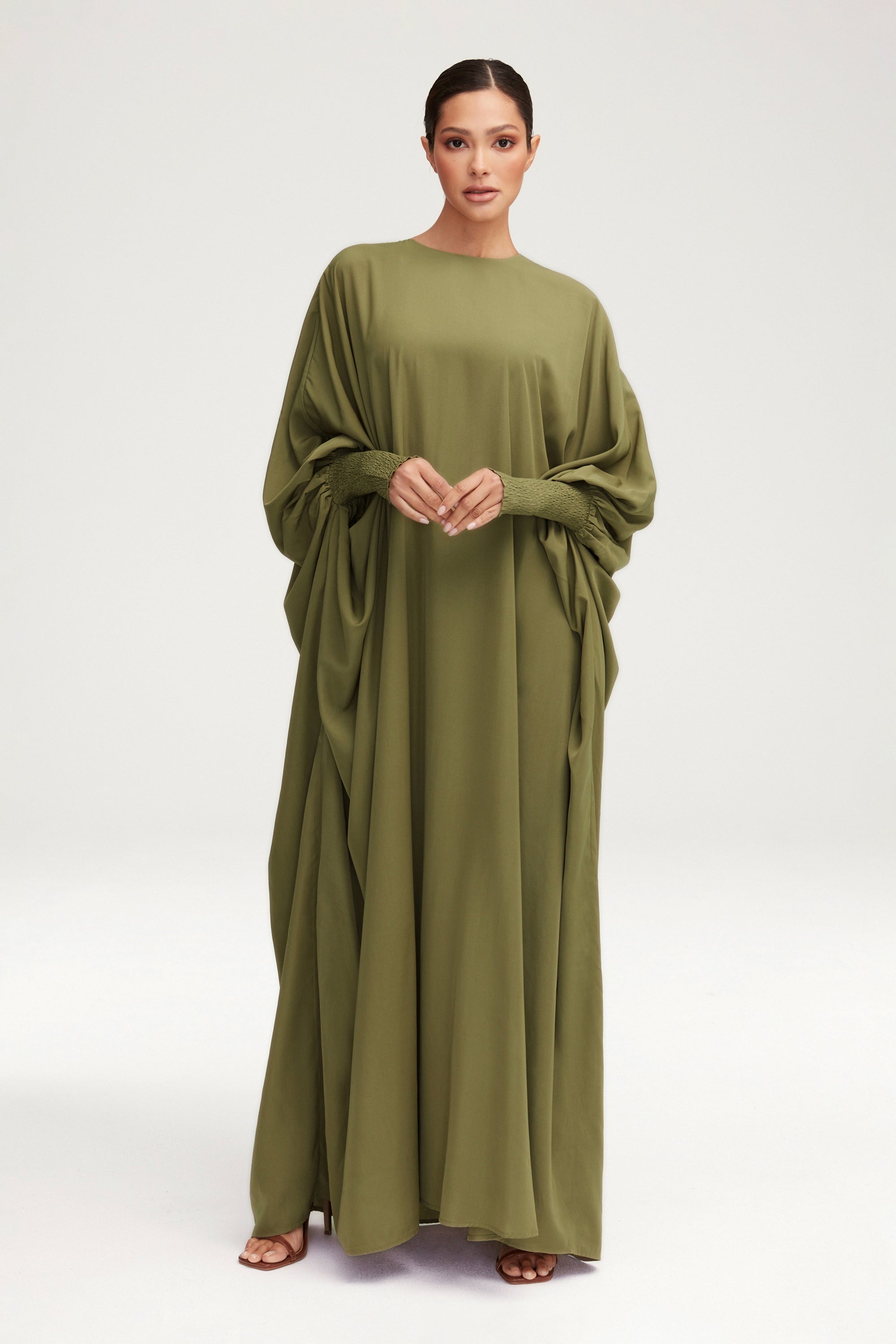 Suha Smocked Sleeve Kaftan - Sage Clothing Veiled 