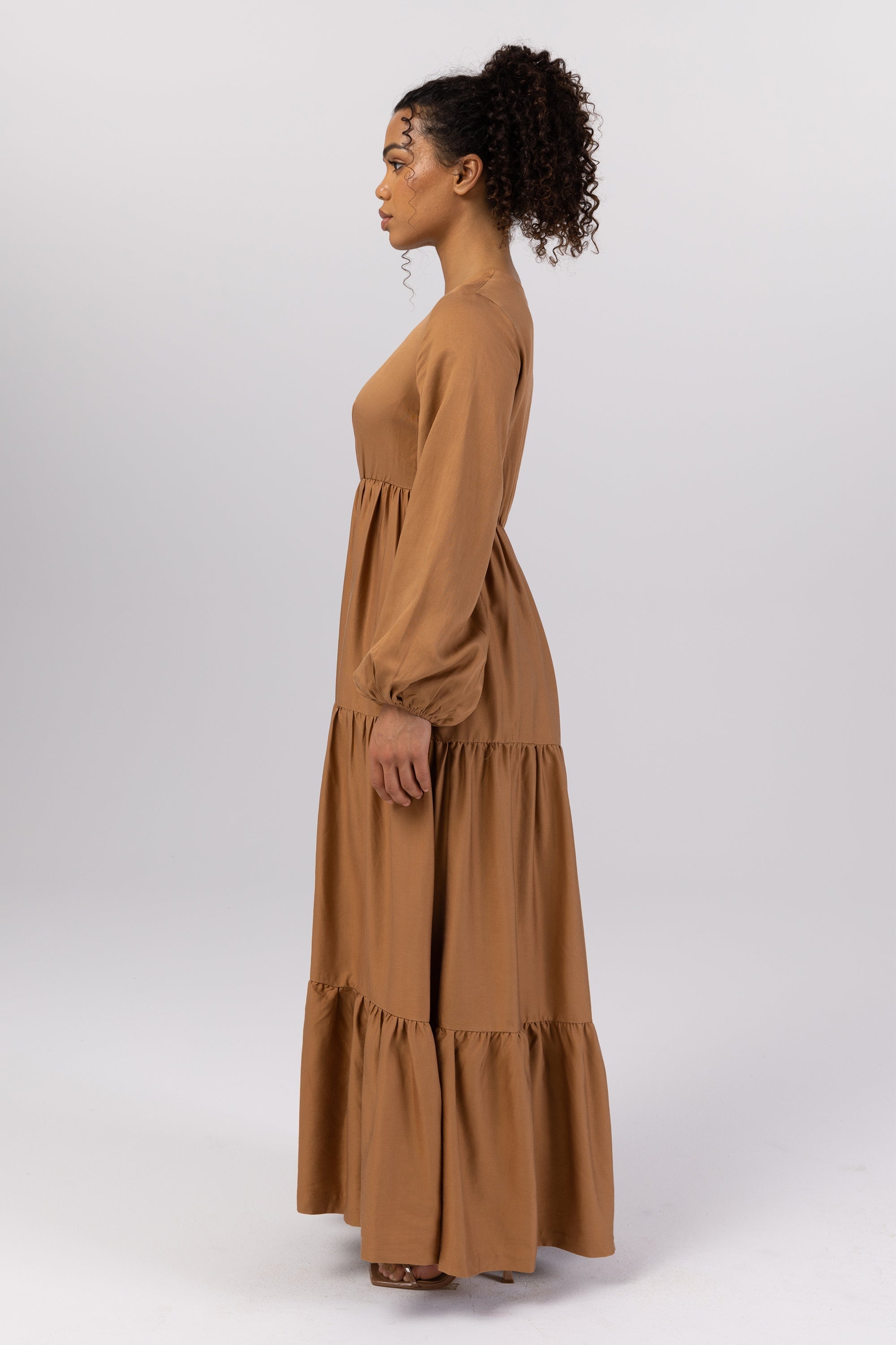 Tala Tiered Linen Maxi Dress - Brown Sugar Veiled 