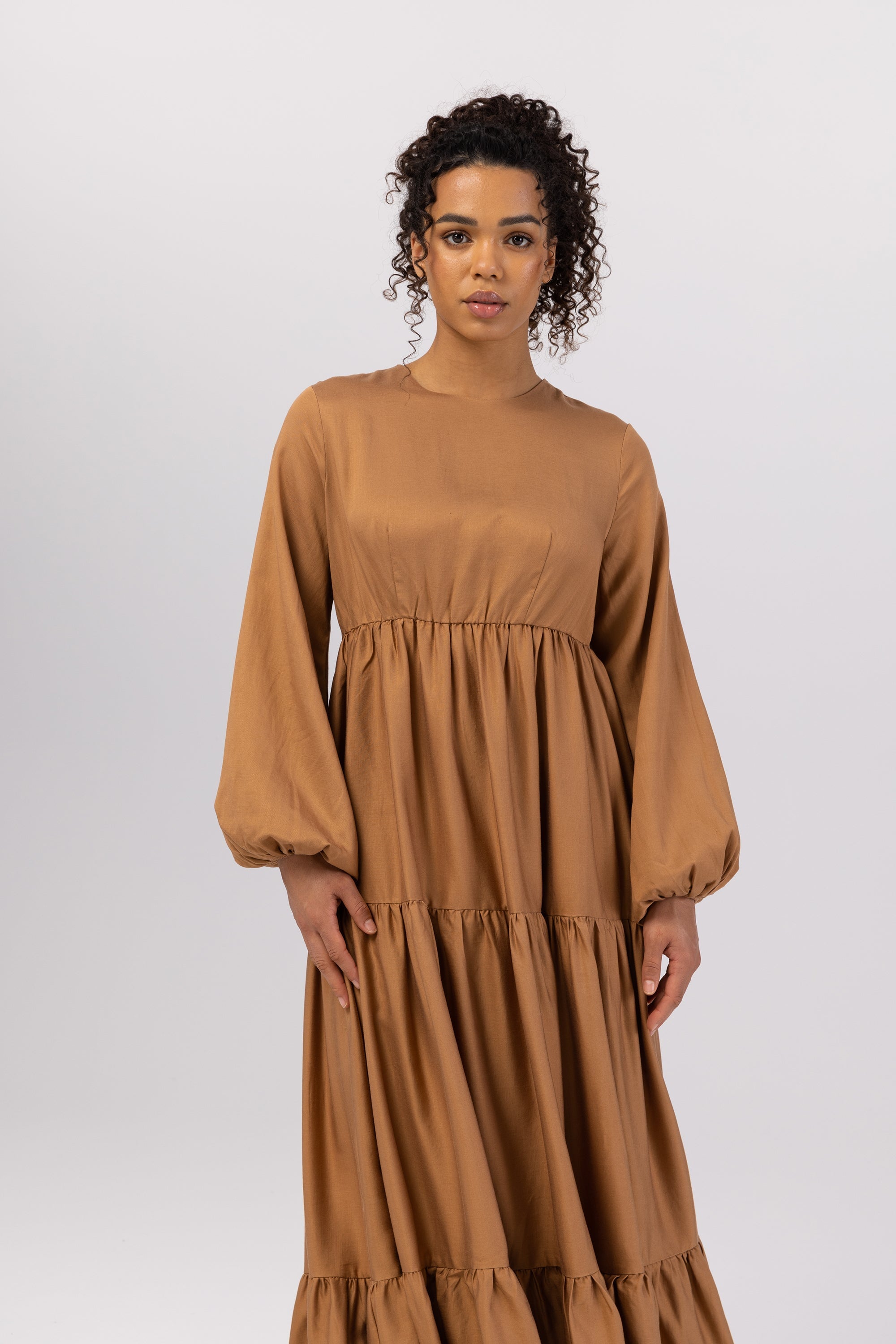 Tala Tiered Linen Maxi Dress - Brown Sugar Veiled 