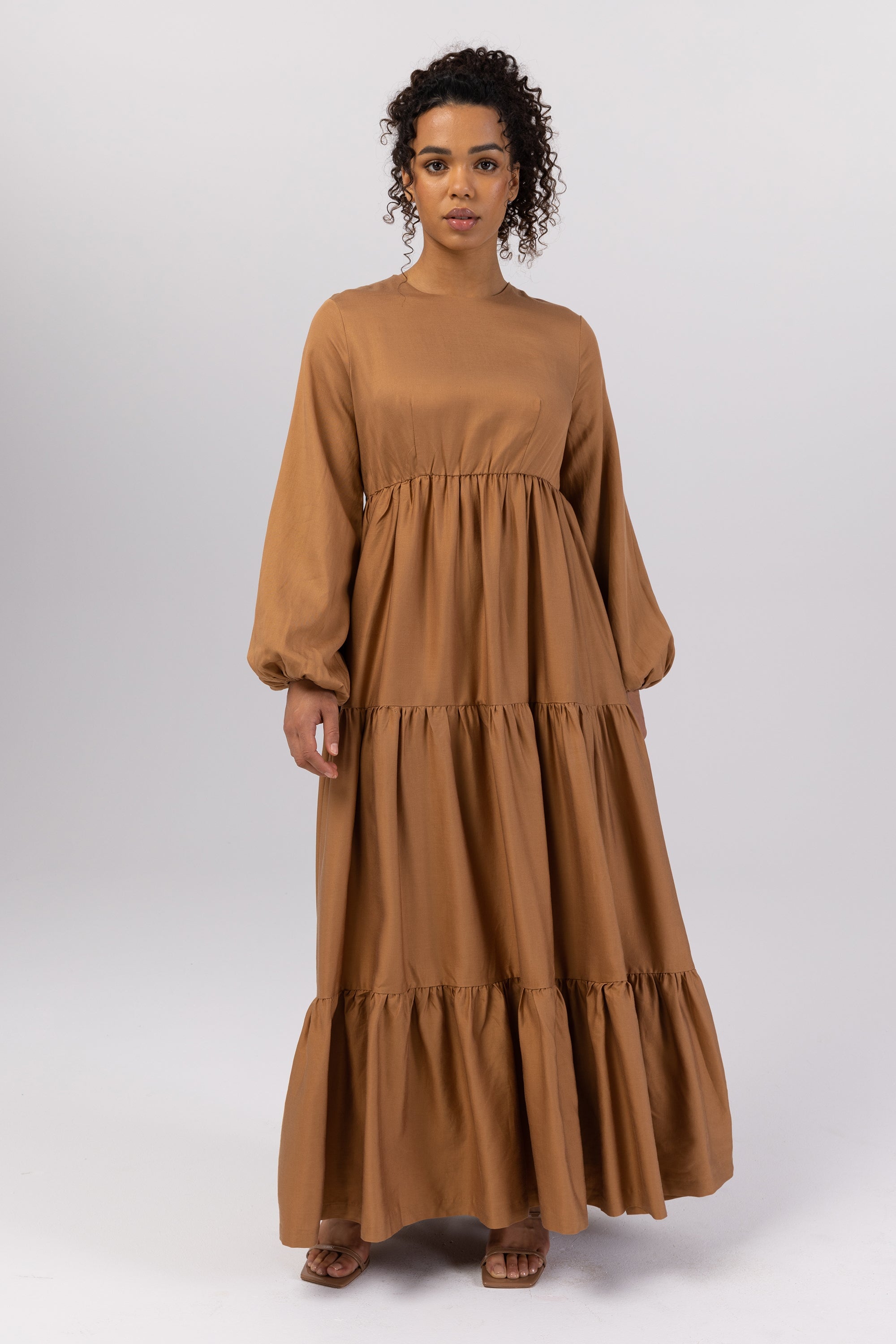 Tala Tiered Linen Maxi Dress - Brown Sugar Veiled 