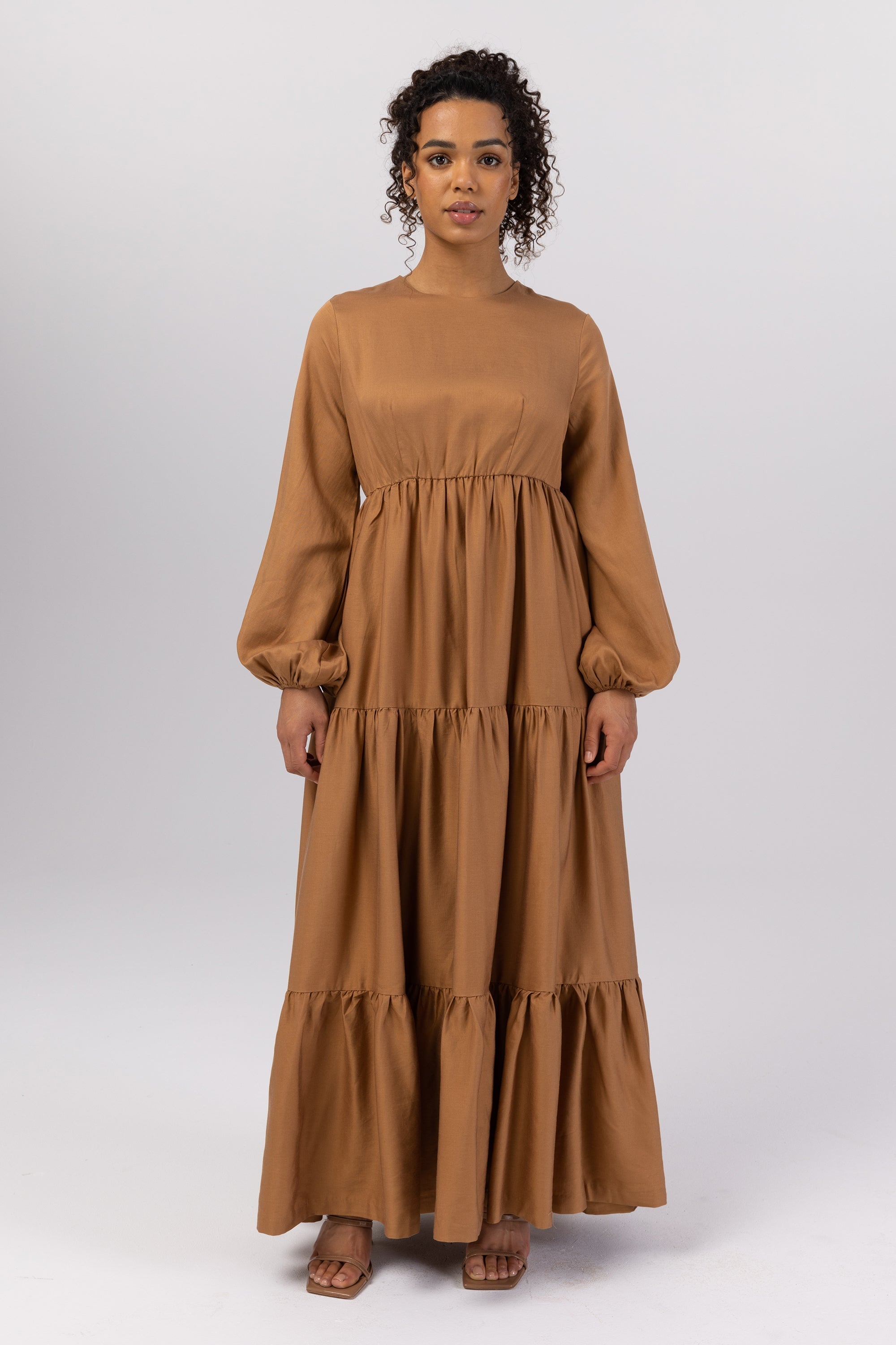 Tala Tiered Linen Maxi Dress - Brown Sugar Veiled 