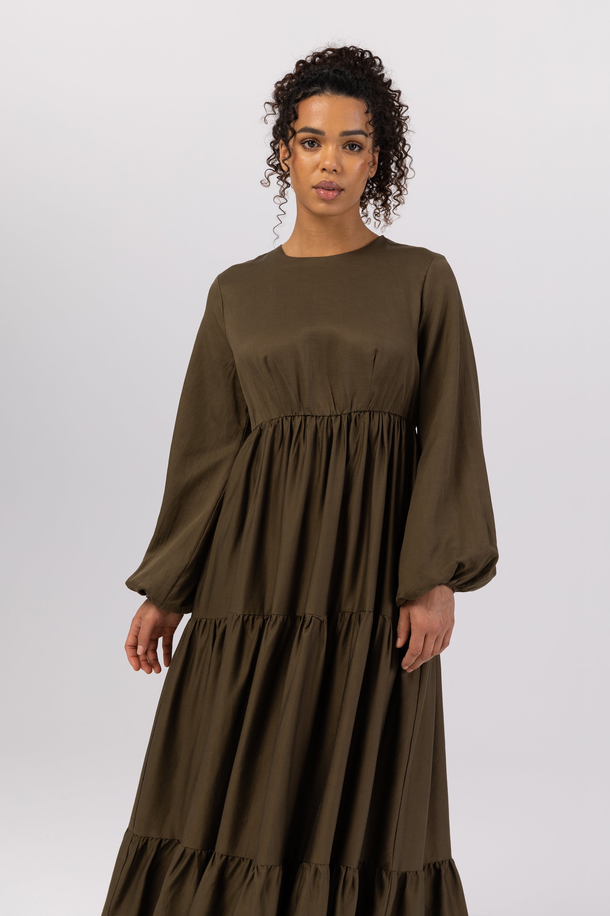 Tala Tiered Linen Maxi Dress - Dark Olive Veiled 