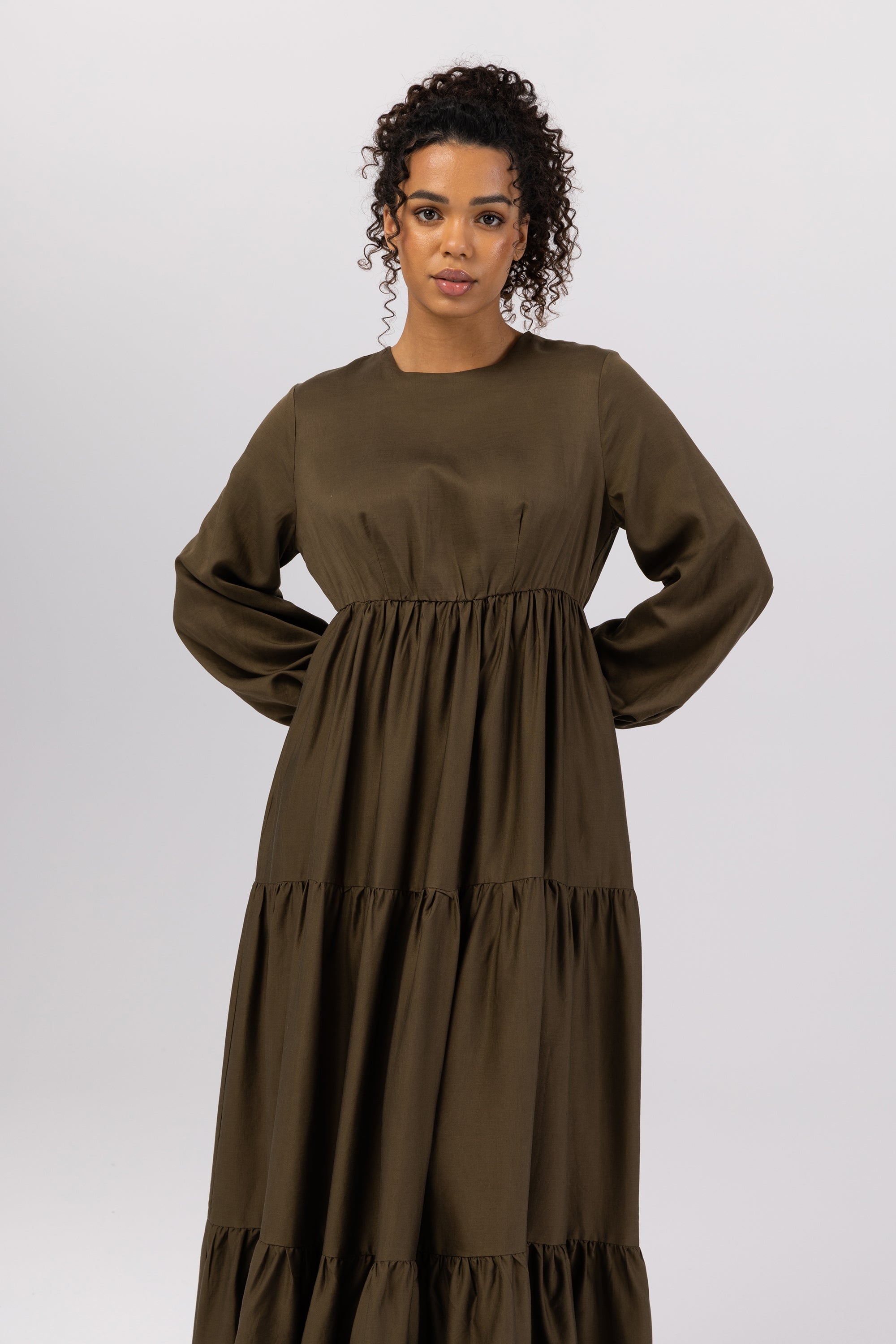 Tala Tiered Linen Maxi Dress - Dark Olive Veiled 