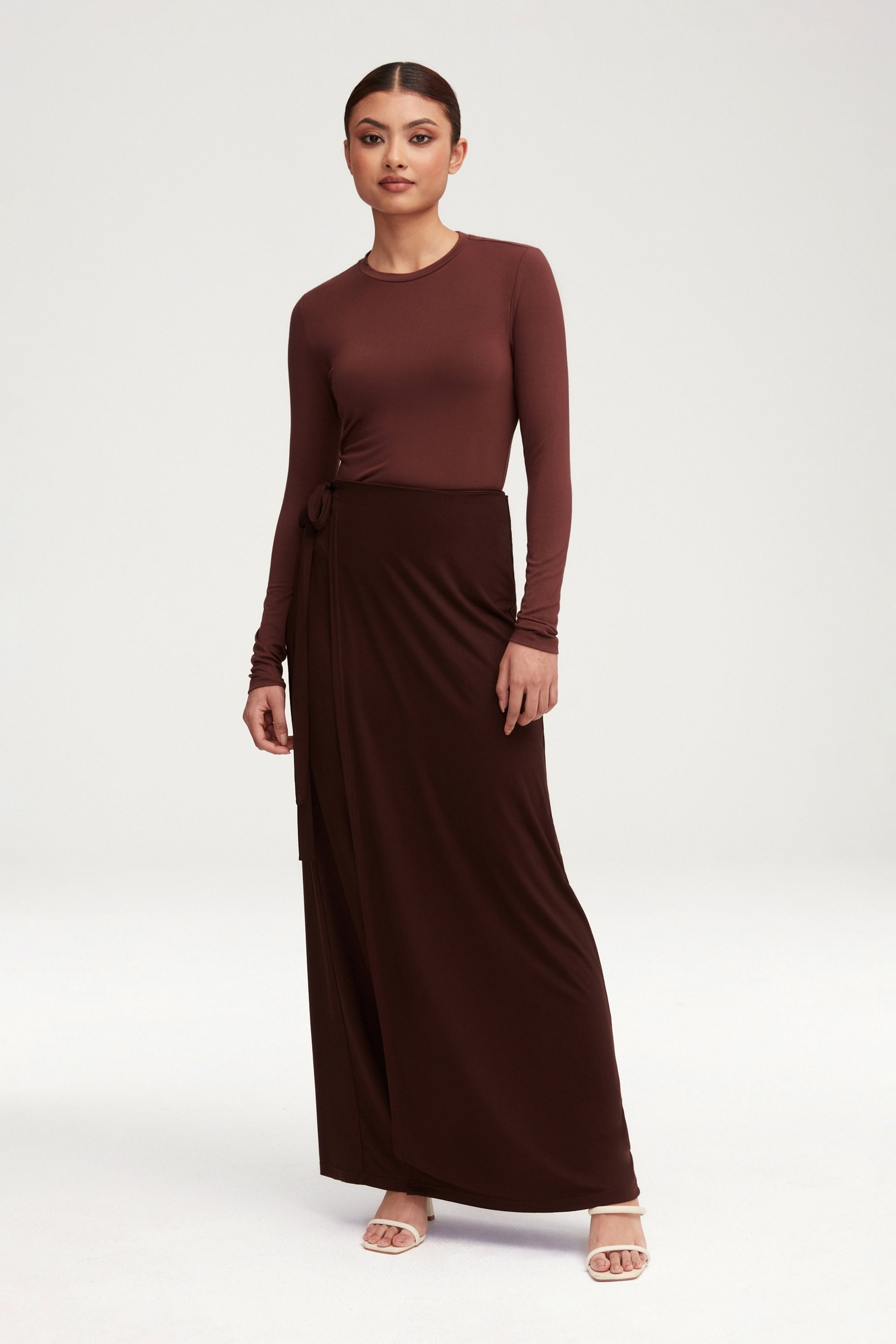 Talia Jersey Wrap Maxi Skirt - Espresso Clothing Veiled 