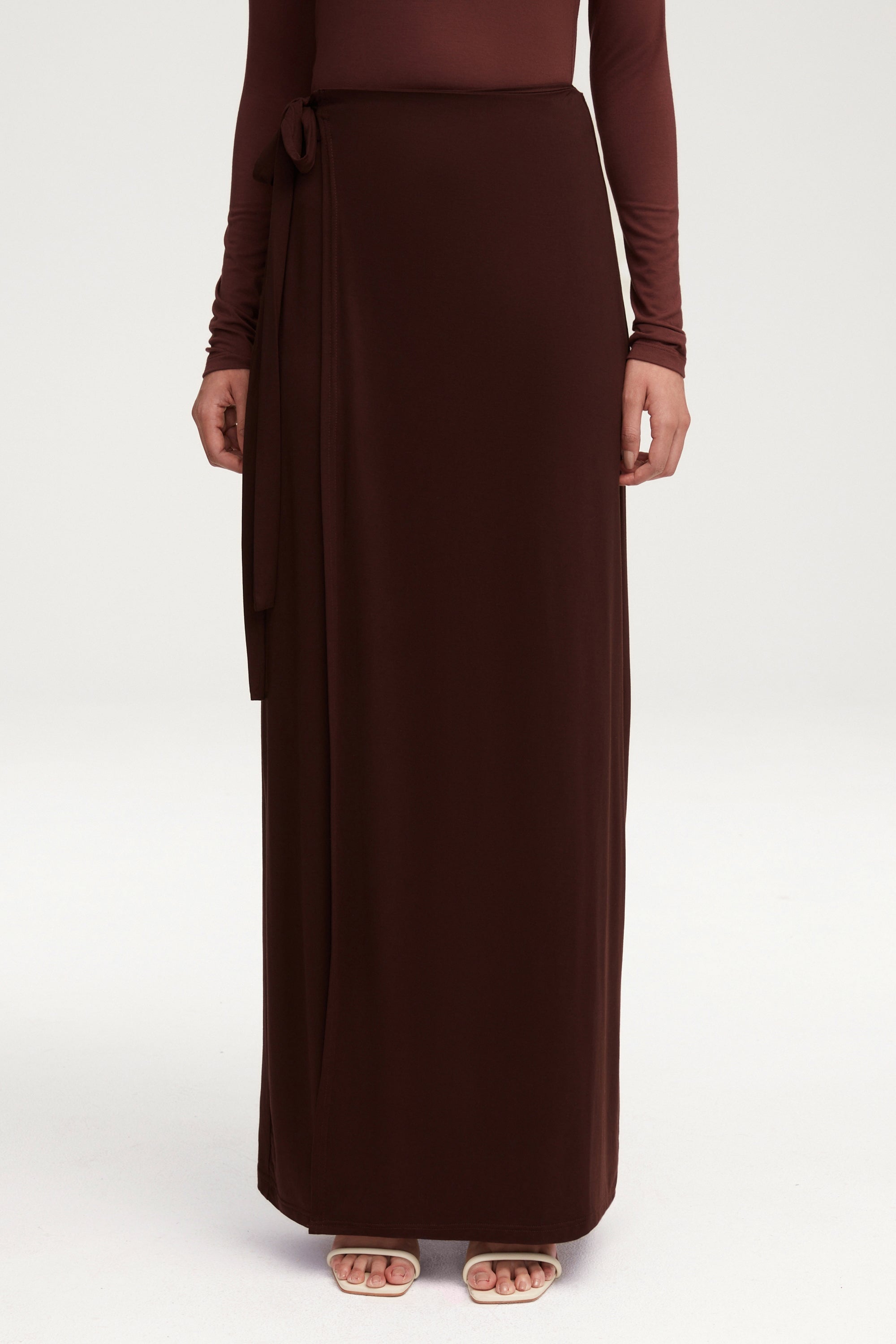 Talia Jersey Wrap Maxi Skirt - Espresso Clothing Veiled 