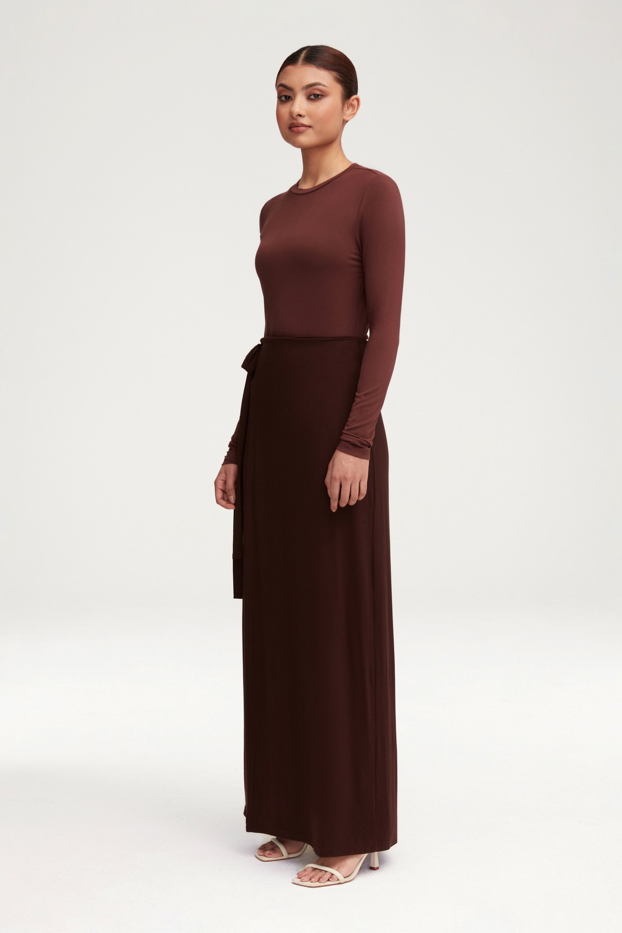 Talia Jersey Wrap Maxi Skirt - Espresso Clothing Veiled 