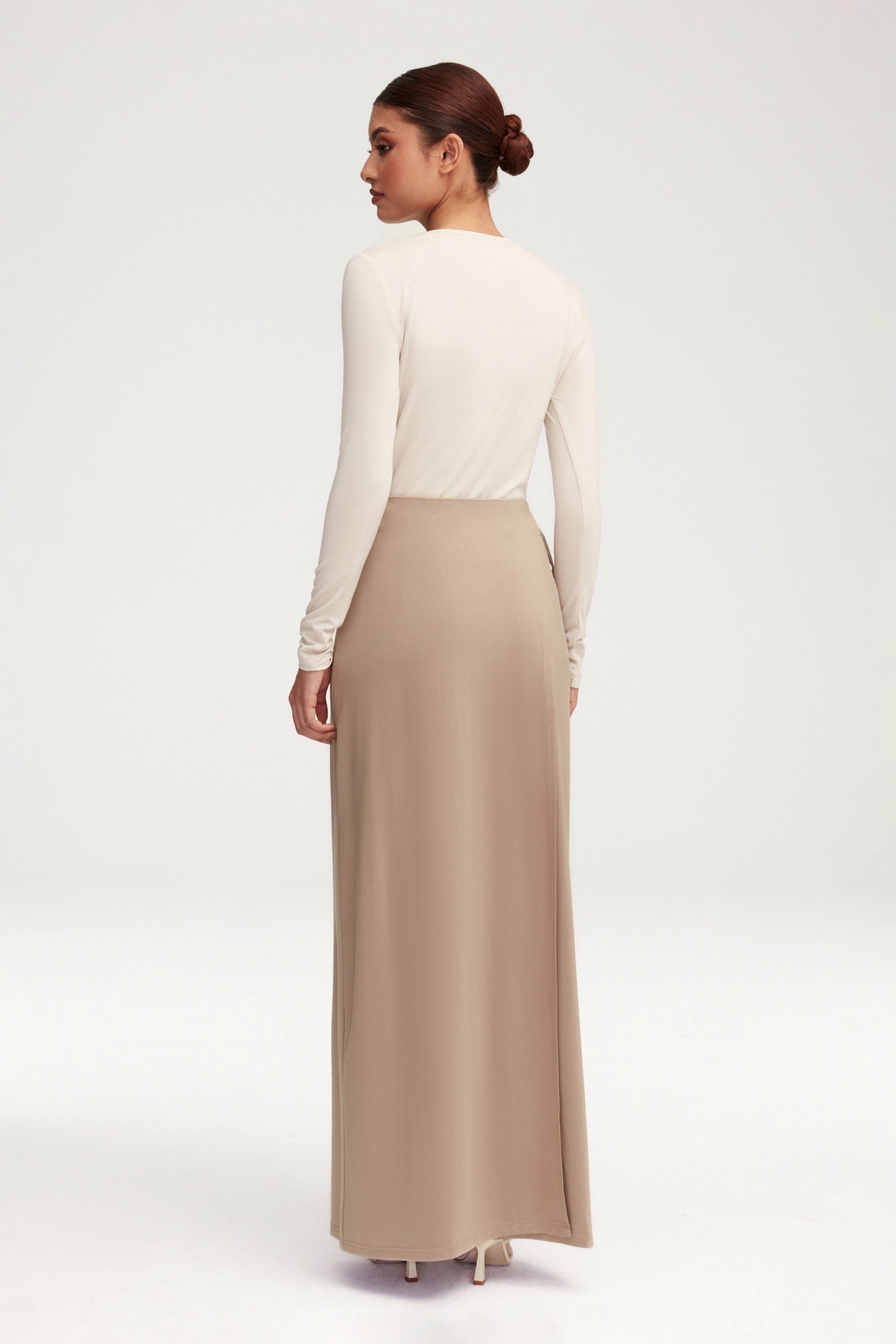 Talia Jersey Wrap Maxi Skirt - Taupe Clothing Veiled 