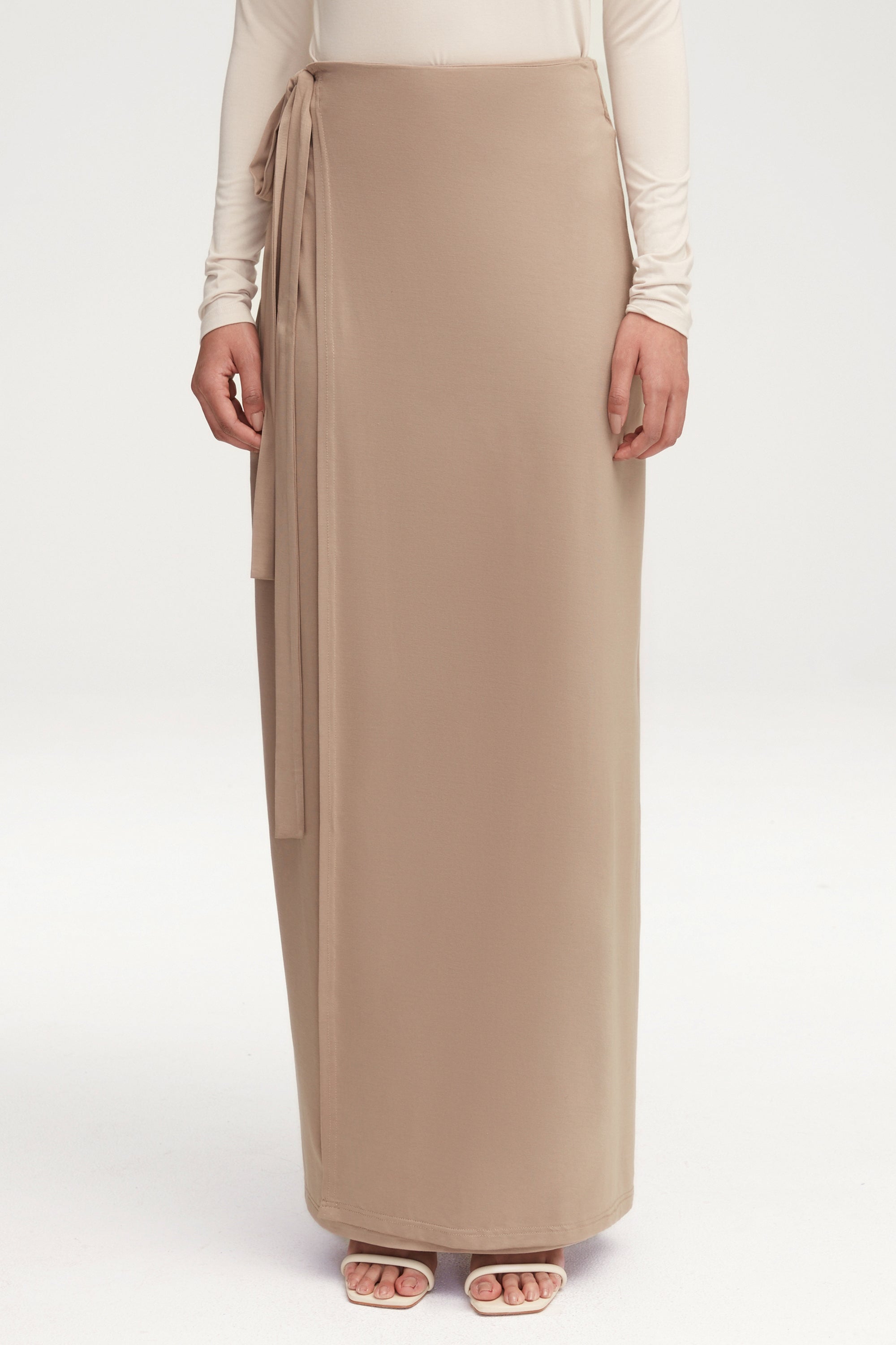 Talia Jersey Wrap Maxi Skirt - Taupe Clothing Veiled 