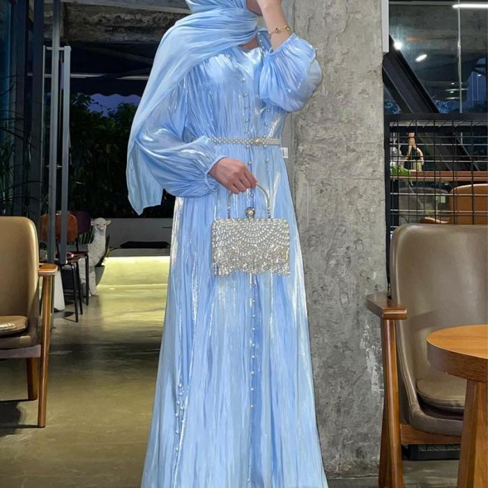 Pearl-Embellished Silk Abaya Set