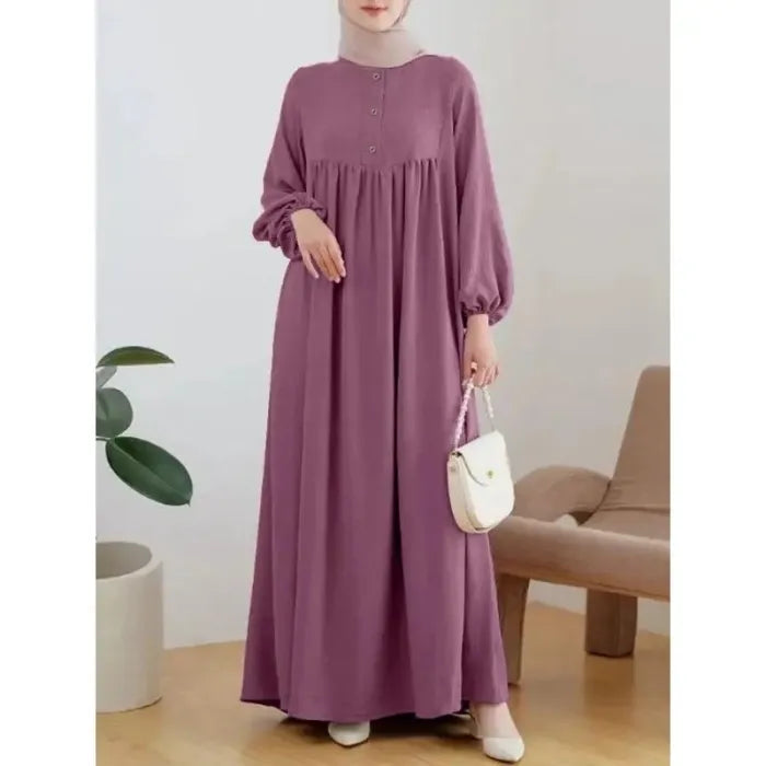 Elegant Lantern Sleeve Muslim Abaya With Lightweight And Breathable Chiffon