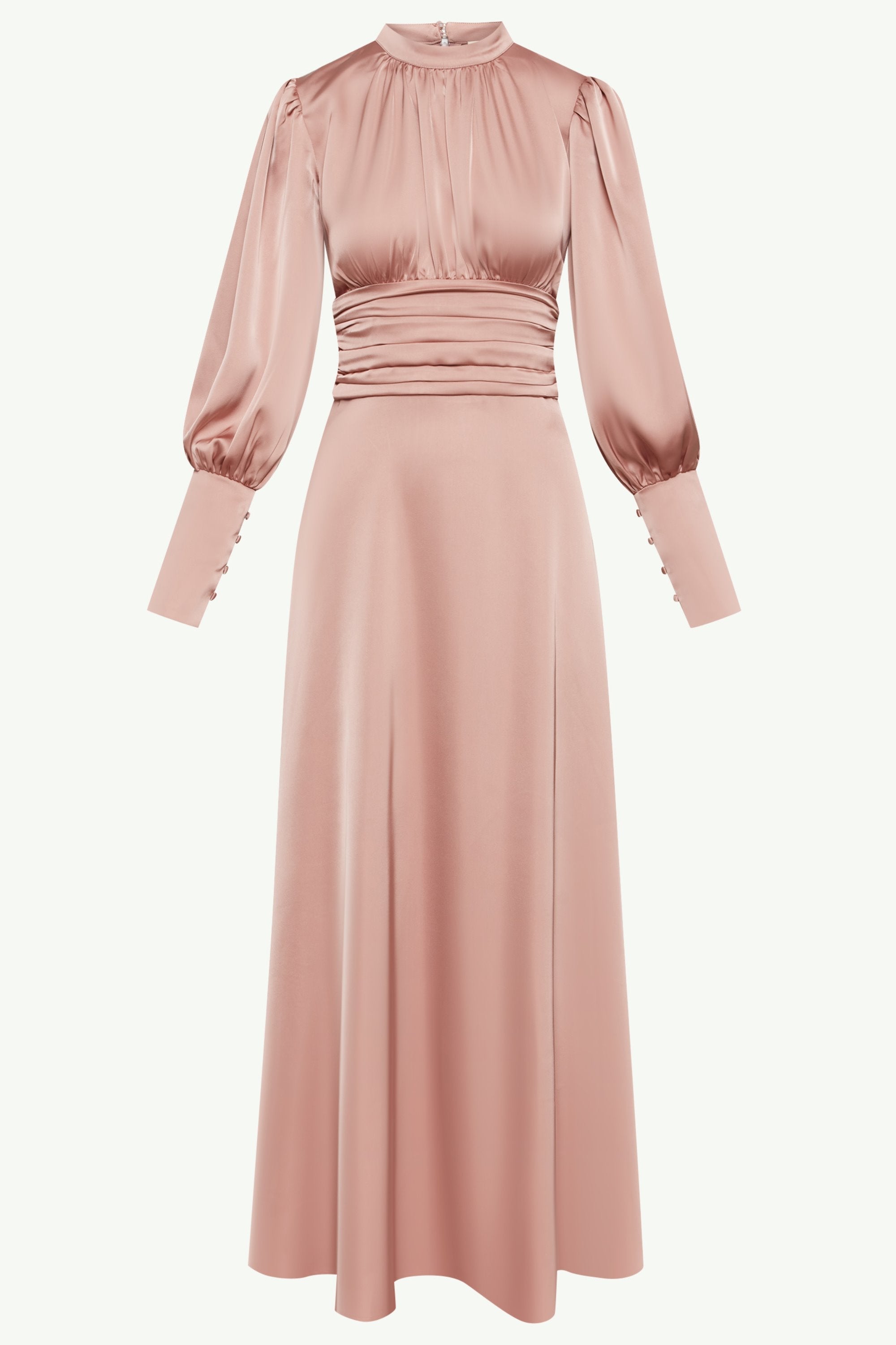 Yasmeena Pleated Waist Satin Maxi Dress - Dusty Rose Clothing Veiled 