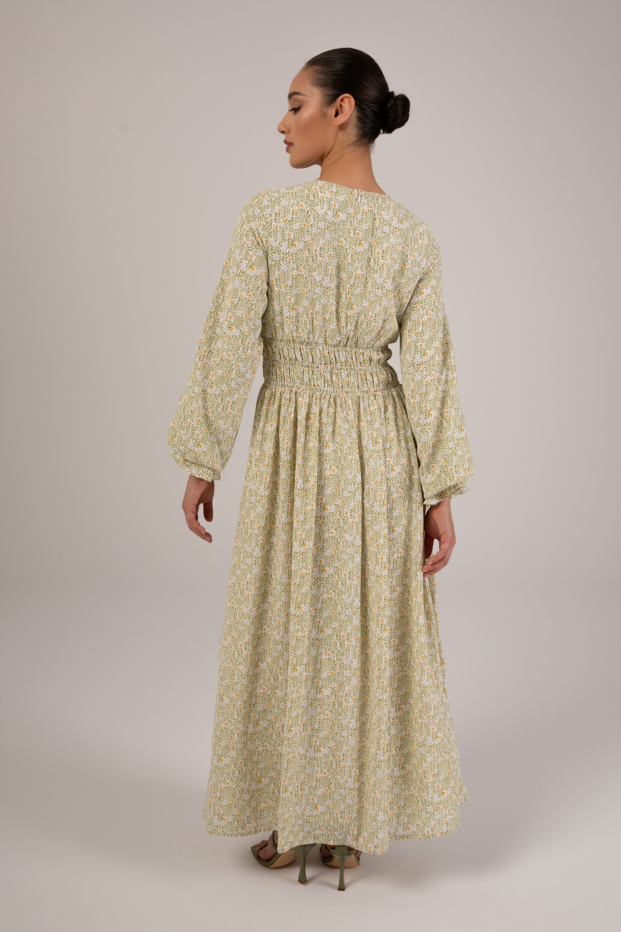 Zainab Green Floral Rouched Maxi Dress Veiled Collection 